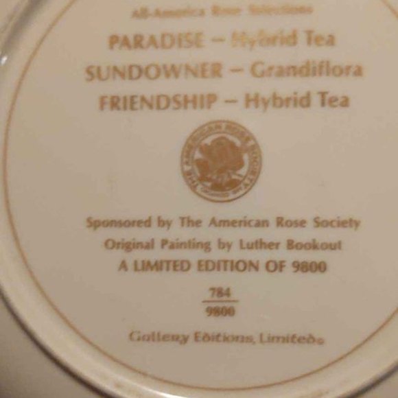 AMERICAN ROSE SOCIETY PORCELAIN COLLECTOR PLATE - PARADISE ROSE 1979 - Picture 2 of 5